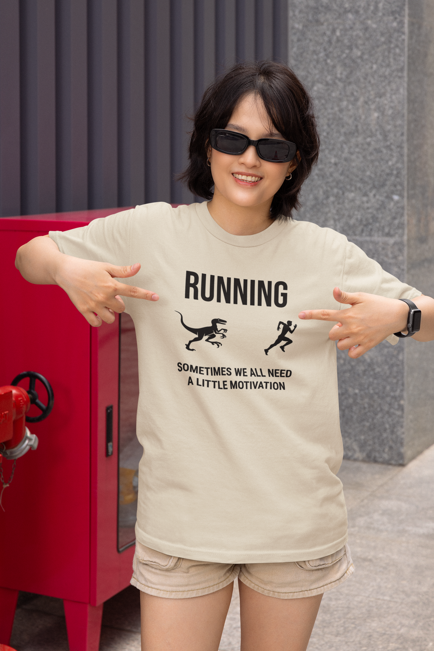 Running Sometimes we all need a little motivation (Velociraptor) - 100% Cotton Tee